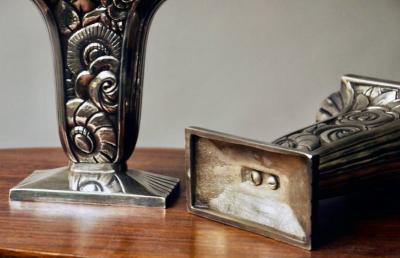 French Art Deco Silvered Bronze Mantle Clock by C Terras 1925