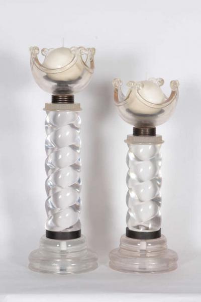French Art Deco Solid Lucite Spiral Candlesticks