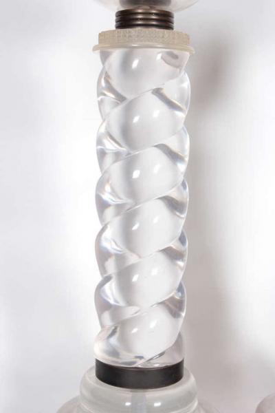 French Art Deco Solid Lucite Spiral Candlesticks
