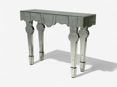 French Art Deco Style Antique Glass Painted Wood Mirrored Console Tables