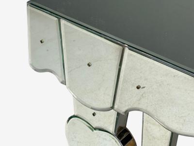 French Art Deco Style Antique Glass Painted Wood Mirrored Console Tables