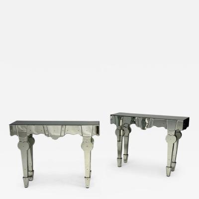 French Art Deco Style Antique Glass Painted Wood Mirrored Console Tables