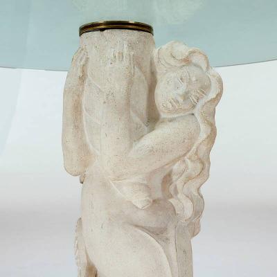 French Art Deco Style Carved Sandstone Side Table