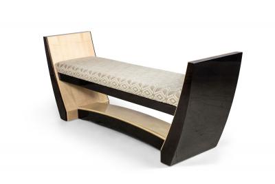 French Art Deco Style Custom Wooden Upholstered Bench