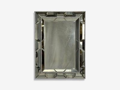 French Art Deco Style Large Wall Mirrors Antiqued Glass Silver Leaf Wood