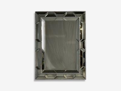 French Art Deco Style Large Wall Mirrors Antiqued Glass Silver Leaf Wood