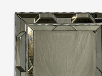 French Art Deco Style Large Wall Mirrors Antiqued Glass Silver Leaf Wood