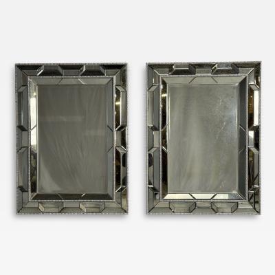 French Art Deco Style Large Wall Mirrors Antiqued Glass Silver Leaf Wood
