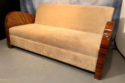 French Art Deco Style Rosewood Sofa Couch Lacquered Rosewood Velour Upholstery