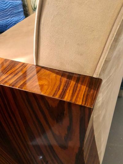 French Art Deco Style Rosewood Sofa Couch Lacquered Rosewood Velour Upholstery