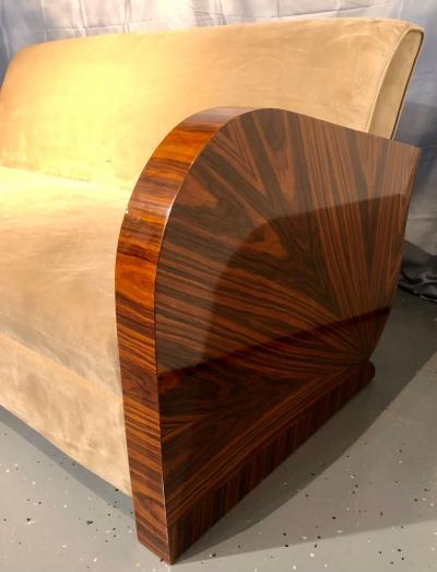 French Art Deco Style Rosewood Sofa Couch Lacquered Rosewood Velour Upholstery