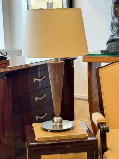 French Art Deco Style Shagreen and Nickel Table Lamp