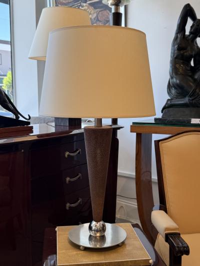 French Art Deco Style Shagreen and Nickel Table Lamp
