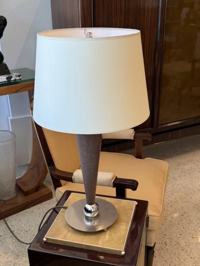 French Art Deco Style Shagreen and Nickel Table Lamp