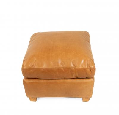 French Art Deco Style Tan Leather Square Ottoman