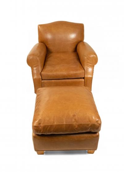 French Art Deco Style Tan Leather Square Ottoman
