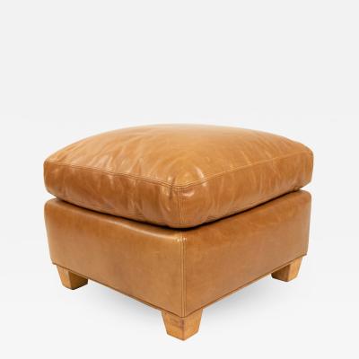 French Art Deco Style Tan Leather Square Ottoman
