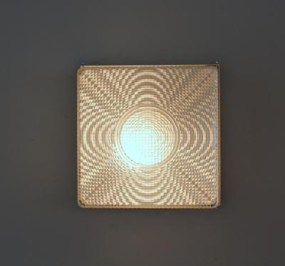 French Art Deco Textured Glass Flush Mount with a Painted Metal Frame