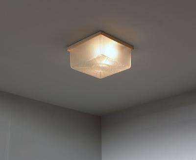 French Art Deco Textured Glass Flush Mount with a Painted Metal Frame