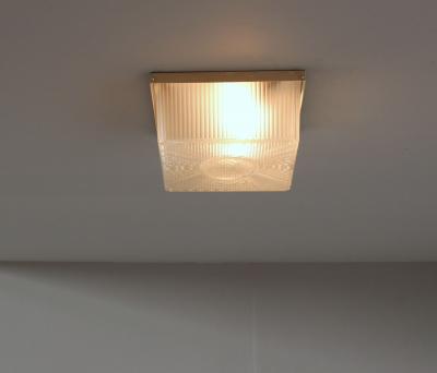 French Art Deco Textured Glass Flush Mount with a Painted Metal Frame