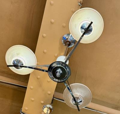 French Art Deco Three Arm Chandelier w Original Glass and Sculptural Metalwork