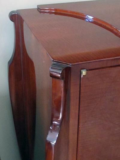 French Art Deco Tiger Mahogany Sideboard in the style of Jules Emile Leleu