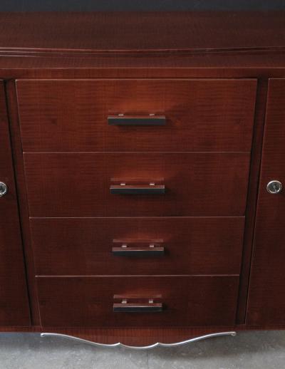 French Art Deco Tiger Mahogany Sideboard in the style of Jules Emile Leleu