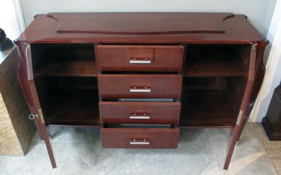French Art Deco Tiger Mahogany Sideboard in the style of Jules Emile Leleu