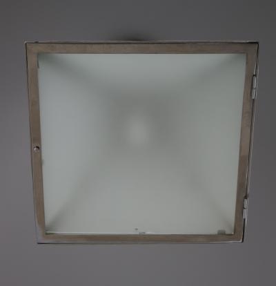 French Art Deco Trapezoidal Glass and Chrome Ceiling Fixture Lantern