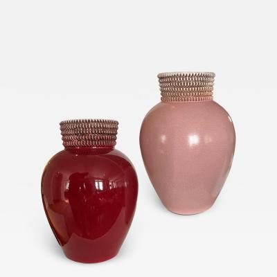 French Art Deco Vases in Rose and Berry Hued Glazes