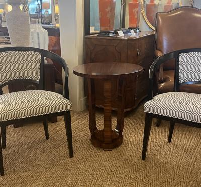French Art Deco Walnut Circular Tripod Occasional Table