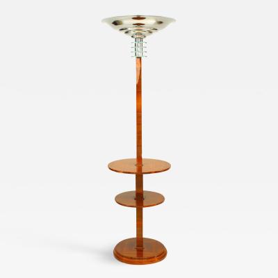 French Art Deco Walnut Floor Lamp With Shelves