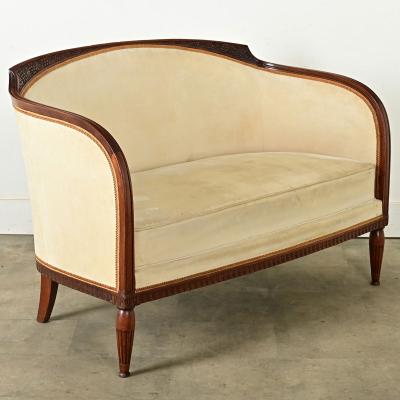 French Art Deco Walnut Upholstered Settee