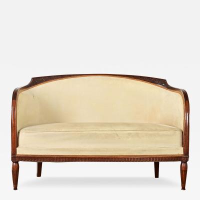 French Art Deco Walnut Upholstered Settee