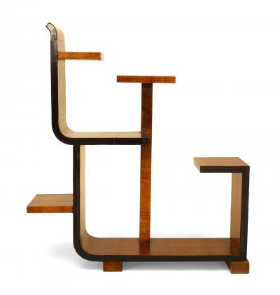 French Art Deco Walnut and Ebony Abstract Tier Table