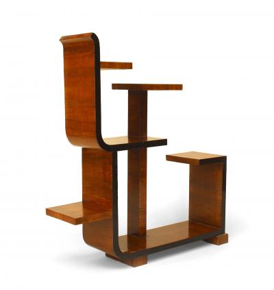 French Art Deco Walnut and Ebony Abstract Tier Table
