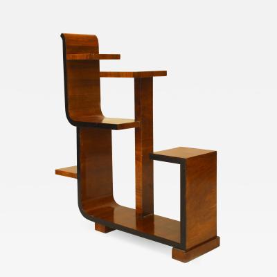 French Art Deco Walnut and Ebony Abstract Tier Table