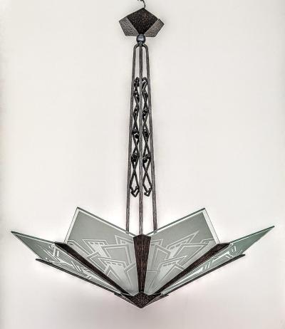 French Art Deco Wrought Iron Chandelier