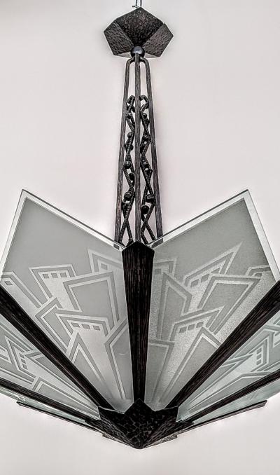 French Art Deco Wrought Iron Chandelier