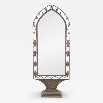 French Art Deco Wrought Iron Cheval Mirror