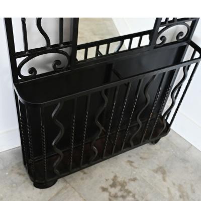 French Art Deco Wrought Iron Hall Tree with Mirror