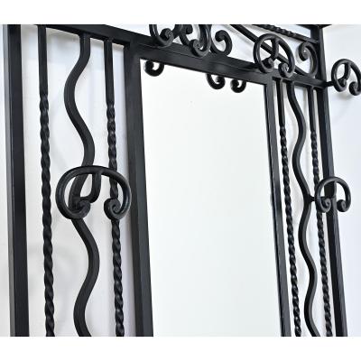 French Art Deco Wrought Iron Hall Tree with Mirror