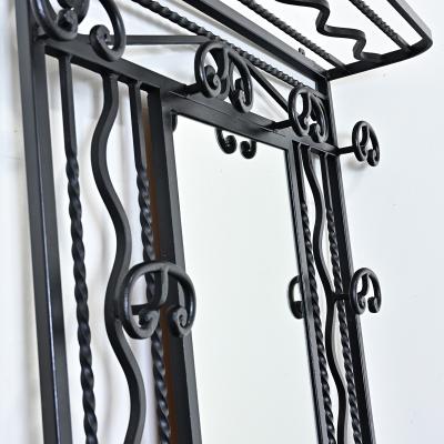 French Art Deco Wrought Iron Hall Tree with Mirror