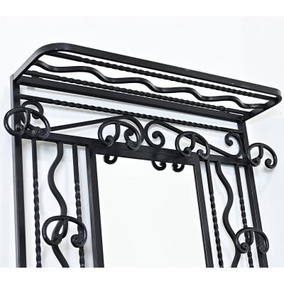 French Art Deco Wrought Iron Hall Tree with Mirror