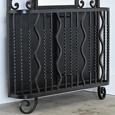 French Art Deco Wrought Iron Hall Tree with Mirror
