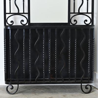 French Art Deco Wrought Iron Hall Tree with Mirror
