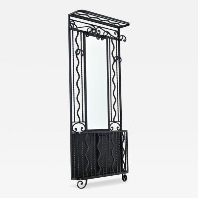 French Art Deco Wrought Iron Hall Tree with Mirror