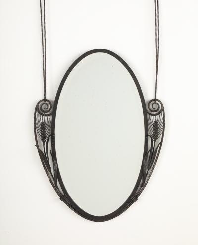 French Art Deco Wrought Iron Wall Mirror circa 1930
