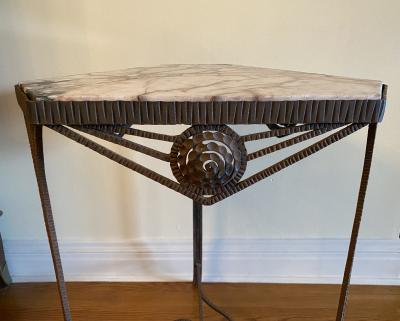 French Art Deco Wrought Iron and Marble Side Table