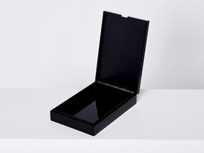 French Art Deco box black lacquer carved Jade stone 1930